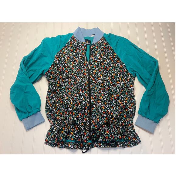 Vintage Liz Sport Cinched Peplum Waist Floral Windbreaker Jacket - Size Large - Picture 1 of 7
